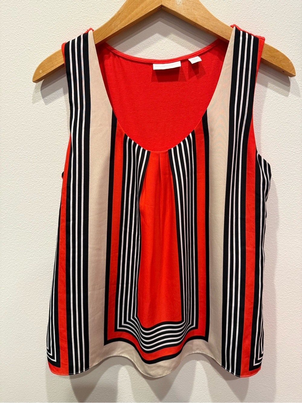 New York & Company Red Black and Cream Striped Sleeveless Tank
